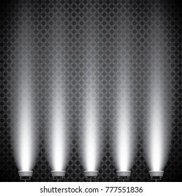 Scene illumination, transparent effects on a plaid dark background. Bright lighting with spotlights.