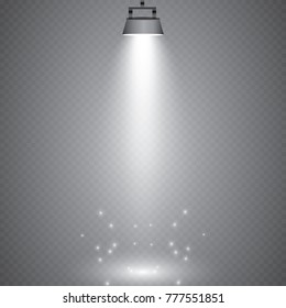 Scene illumination, transparent effects on a plaid dark background. Bright lighting with spotlights.