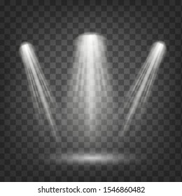 Scene illumination, transparent effects.The spotlight shines on the stage.flash light effect.Vector sparkles on transparent background.