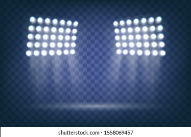 Scene illumination, transparent effects.The spotlight shines on the stage.floodlight.flash light effect.elements for the sports field.Vector sparkles on transparent backgrou