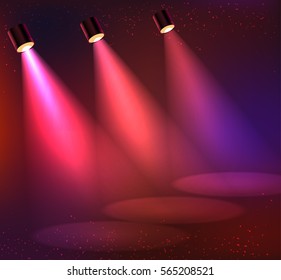 Scene illumination,on a dark background. Bright lighting with spotlights.
