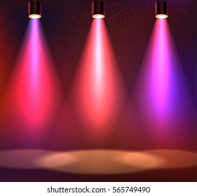 Scene illumination,on a dark background. Bright lighting with spotlights.
