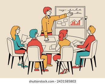 Scene illustration of office workers having a meeting