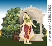 Scene of Indian Queen in Indian Miniature Garden Wedding Design Concept