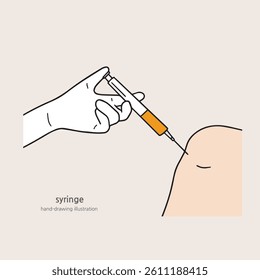 Scene of injecting into the knee with a syringe to treat knee pain. Vector design illustration
