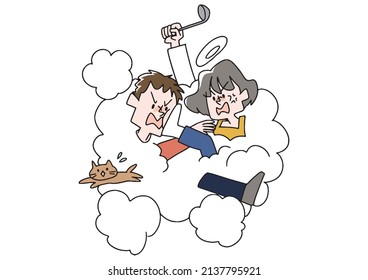 A scene of intense fighting (couple) Comical handwritten person Vector, simple coloring of line drawing