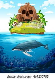 Scene with island and whale underwater illustration