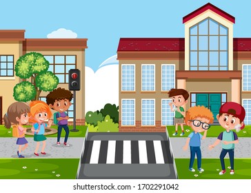 Scene with kid bullying their friend on the street illustration