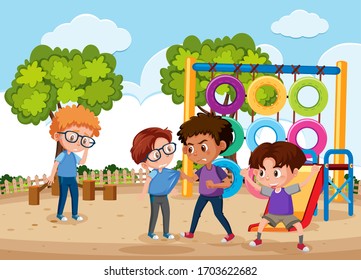 Scene with kid bullying their friend in the playground illustration