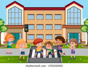 Scene with kid bullying their friend at school illustration