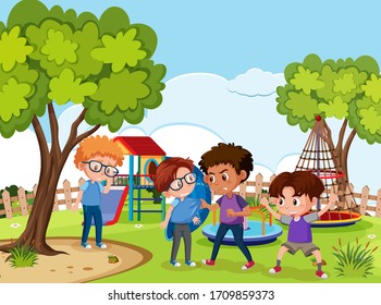 Scene with kid bullying their friend in the park illustration