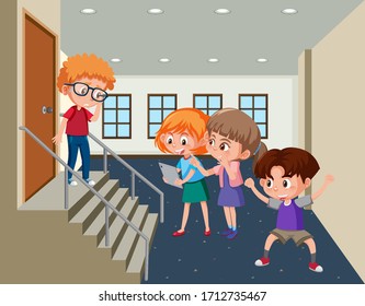 Scene with kid bullying their friend at school illustration