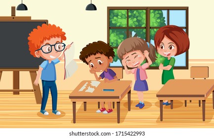 Scene with kid bullying their friend at school illustration