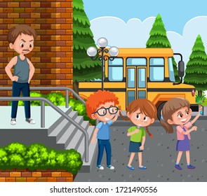 Scene with kid bullying their friend at school illustration