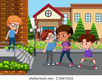 Scene with kid bullying their friend at school illustration