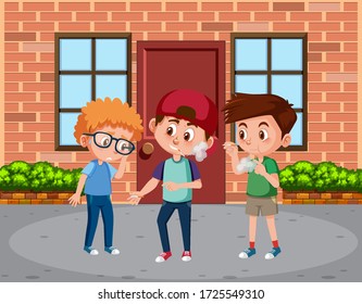 Scene with kid bullying their friend on the street illustration