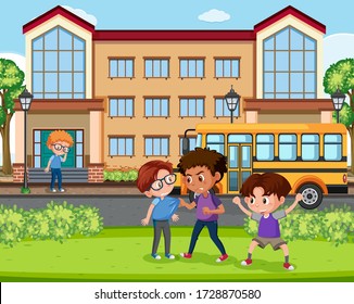 Scene with kid bullying their friend at school illustration