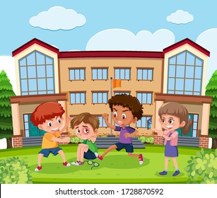 Scene with kid bullying their friend at school illustration