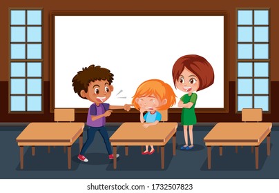 Scene with kid bullying their friend in classroom illustration