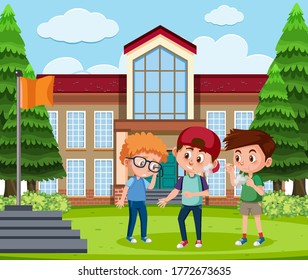 Scene with kid bullying their friend in the park illustration