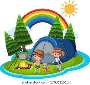 Scene with kids camping out in the park illustration