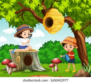 Scene with kids in the park illustration