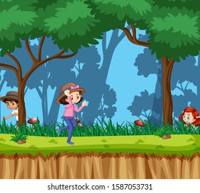 Scene with kids playing in the park illustration