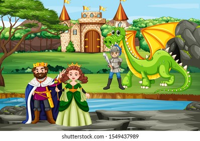 Scene with king and queen at the castle illustration