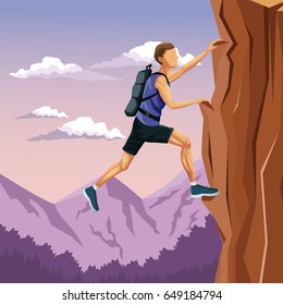 scene landscape man climbing on a rock mountain