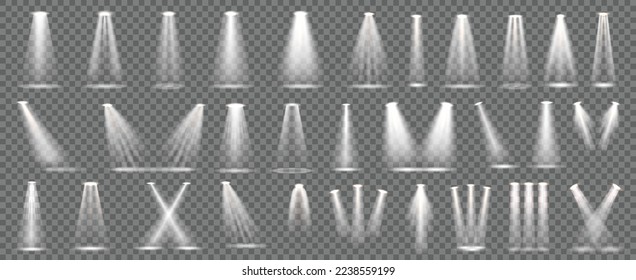 Scene light beam. Stage spotlight overlay effects, spot lamp projection and show illumination vector set of beam light glow illustration