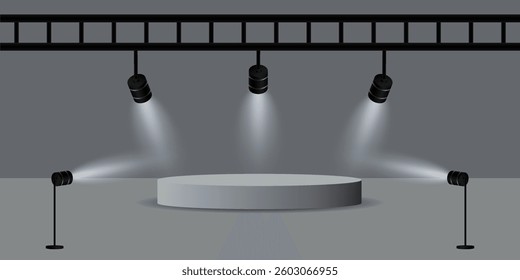 Scene. Lighting effects. Podium and studio lighting, spotlight. Vector illustration.