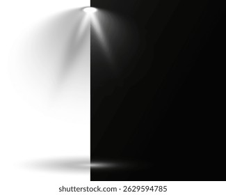 Scene lights simulate professional entertainment environments. Light beams cross on stage, creating dynamic overlays. Spotlight effects add depth to digital illustrations. Vector elements