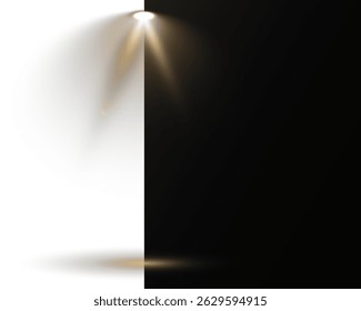 Scene lights simulate professional entertainment environments. Light beams cross on stage, creating dynamic overlays. Spotlight effects add depth to digital illustrations. Vector elements
