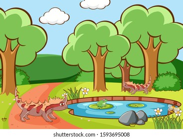 Scene with lizard in the park illustration