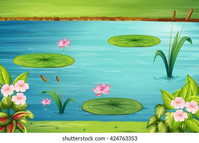 Scene With Lotus In The Pond Illustration