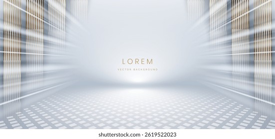 Scene luxury white ray on grey background with gold lighting effect sparkle. Modern for product design. Vector illustration