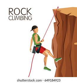 scene man mountain descent rock climbing