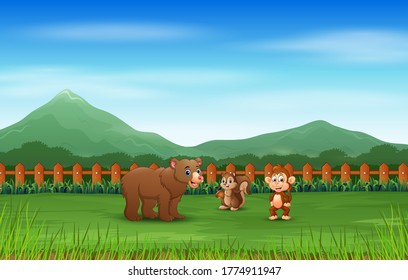 Scene with many animal in the green field