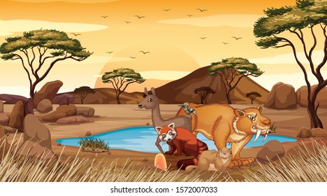 Background Scene Pond Desert Land Illustration Stock Vector (royalty 