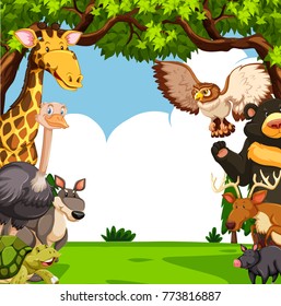 Scene with many animals in forest illustration
