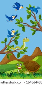 Scene with many animals in the park illustration