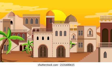 Scene with many buildings in city illustration