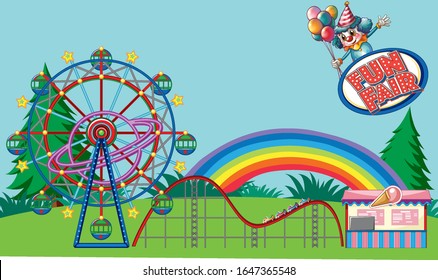 Scene with many circus rides in the park illustration