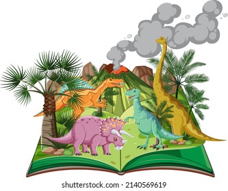 Scene with many dinosaurs in the forest illustration