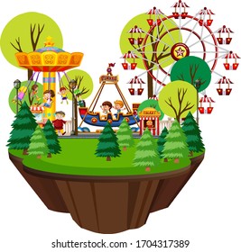 Scene with many kids playing on circus rides illustration - Shutterstock ID 1704317389