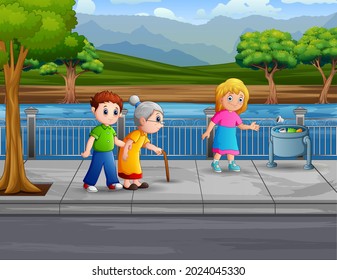 Scene with many people on the street illustration