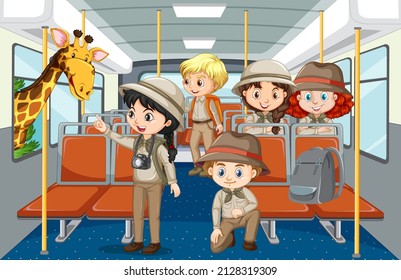Escena con muchas personas usando la ilustración del transporte público