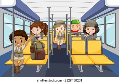 Scannen mit vielen Leuten mit Illustrationen zum Thema öffentliche Verkehrsmittel