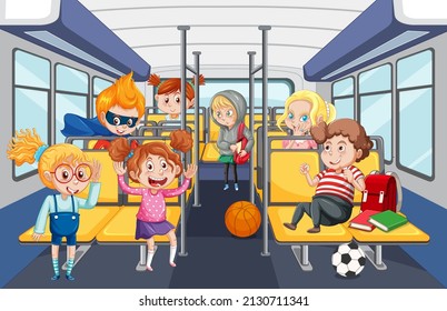 Escena con muchas personas usando la ilustración del transporte público