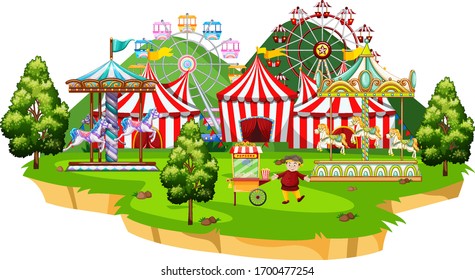 Szene mit vielen Touren in der Zirkus-Park-Illustration